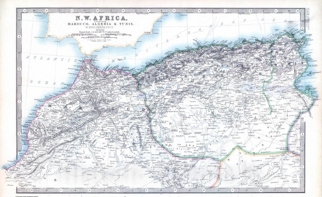 Historic Map : Algeria; Morocco, , Africa 1893 Marocco, Algeria & Tunis. , Vintage Wall Art