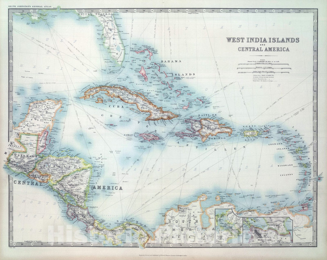 Historic Map : 1912 West India Islands and Central America. - Vintage Wall Art