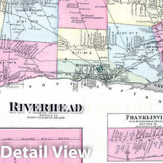 Historic Map : 1873 Riverhead, Franklinville, Riverhead, Southold, Aquebogue,Jamesport, in Riverhead. Long Island. - Vintage Wall Art