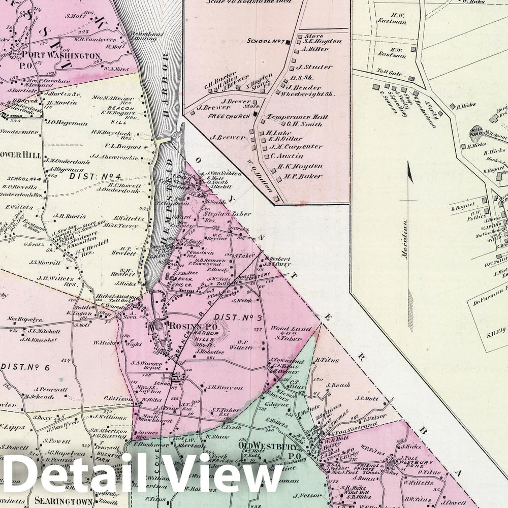 Historic Map : 1873 North Hempstead, Great Neck, Roslyn, in North Hempstead. Long Island. - Vintage Wall Art