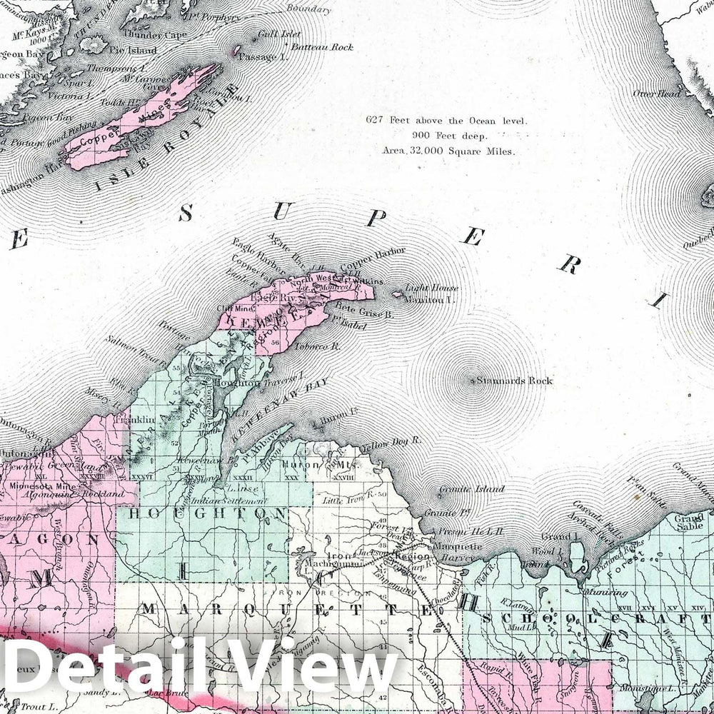 Historic Map : 1869 Northern Michigan and Lake Superior. - Vintage Wall Art