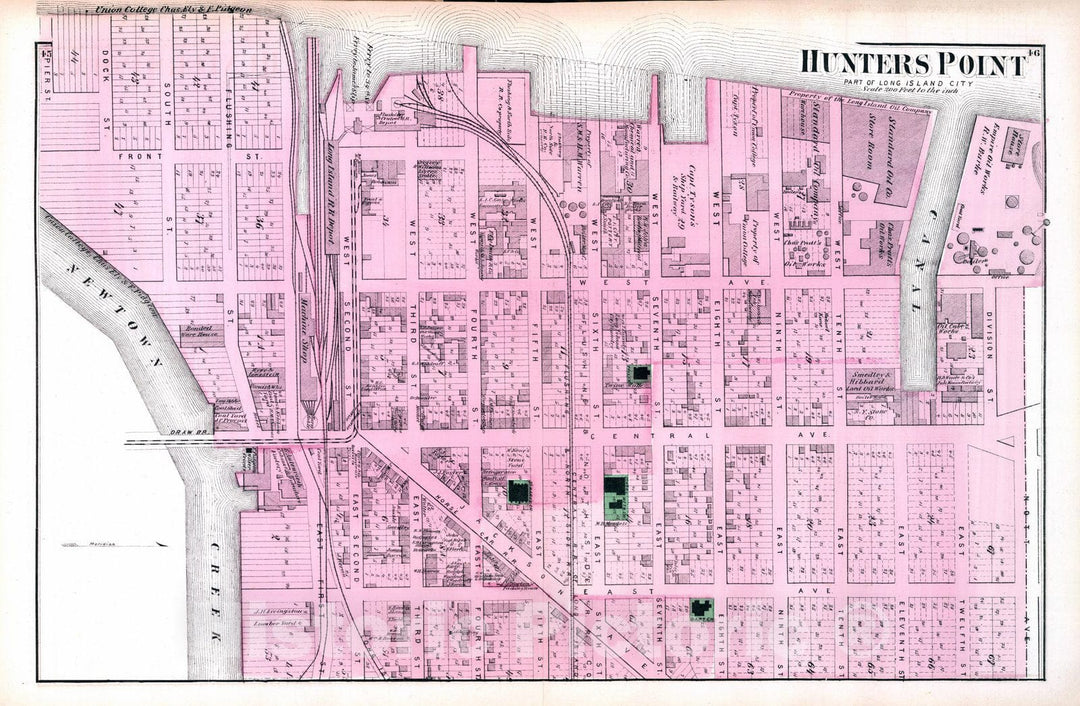 Historic Map : 1873 Hunters Point, Long Island City. Long Island. - Vintage Wall Art