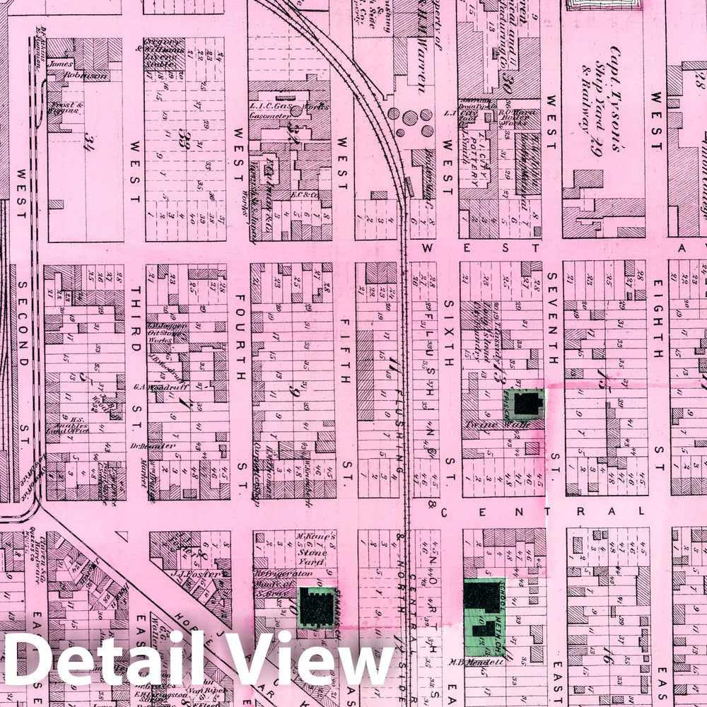 Historic Map : 1873 Hunters Point, Long Island City. Long Island. - Vintage Wall Art