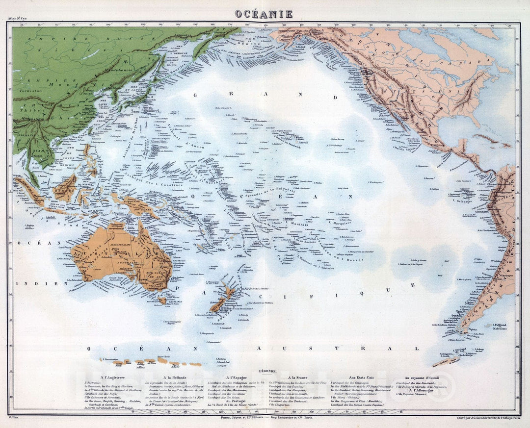 Historic Map : Oceania, Pacific 1882 Oceanie. , Vintage Wall Art