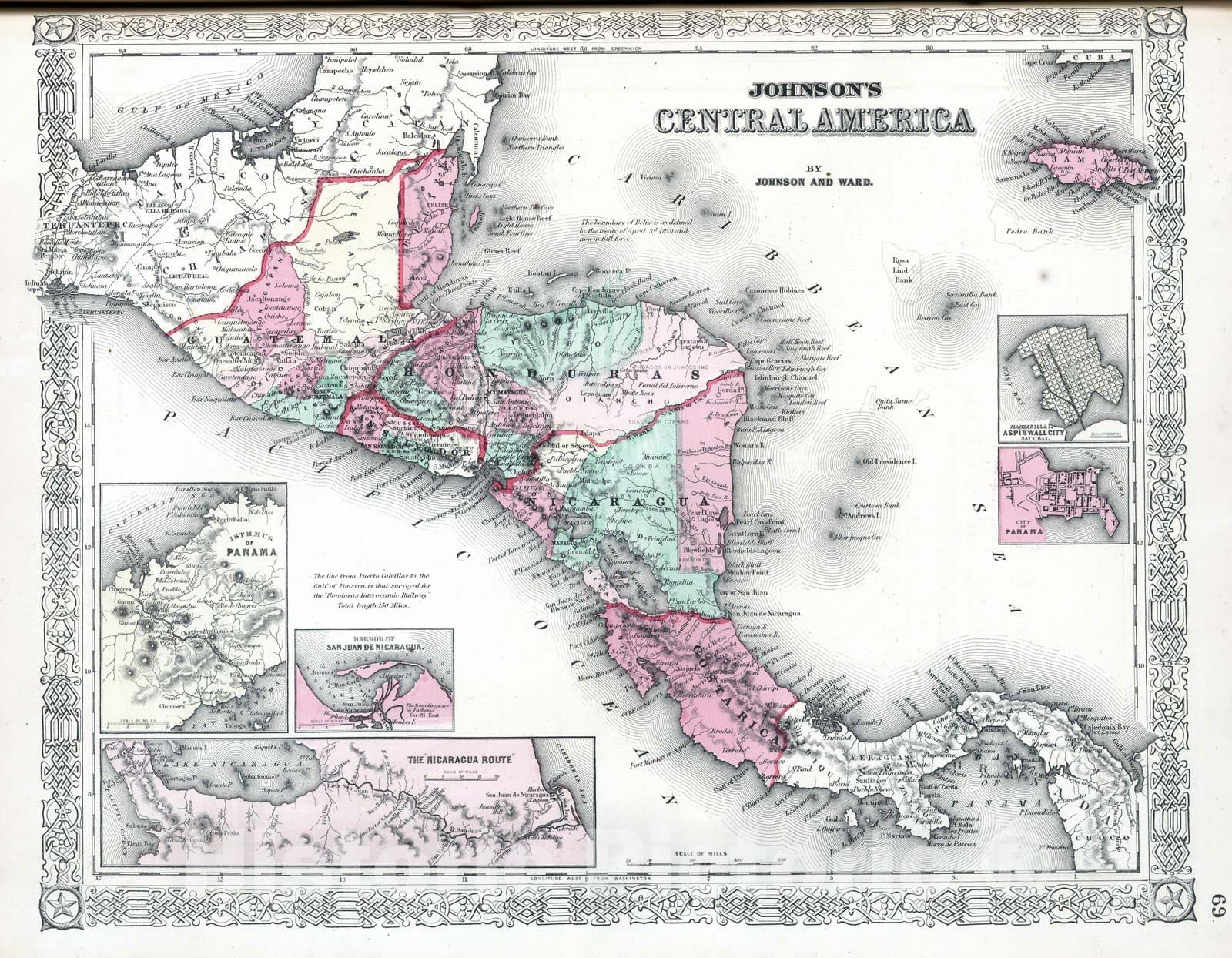 Historic Map : 1865 Central America. - Vintage Wall Art