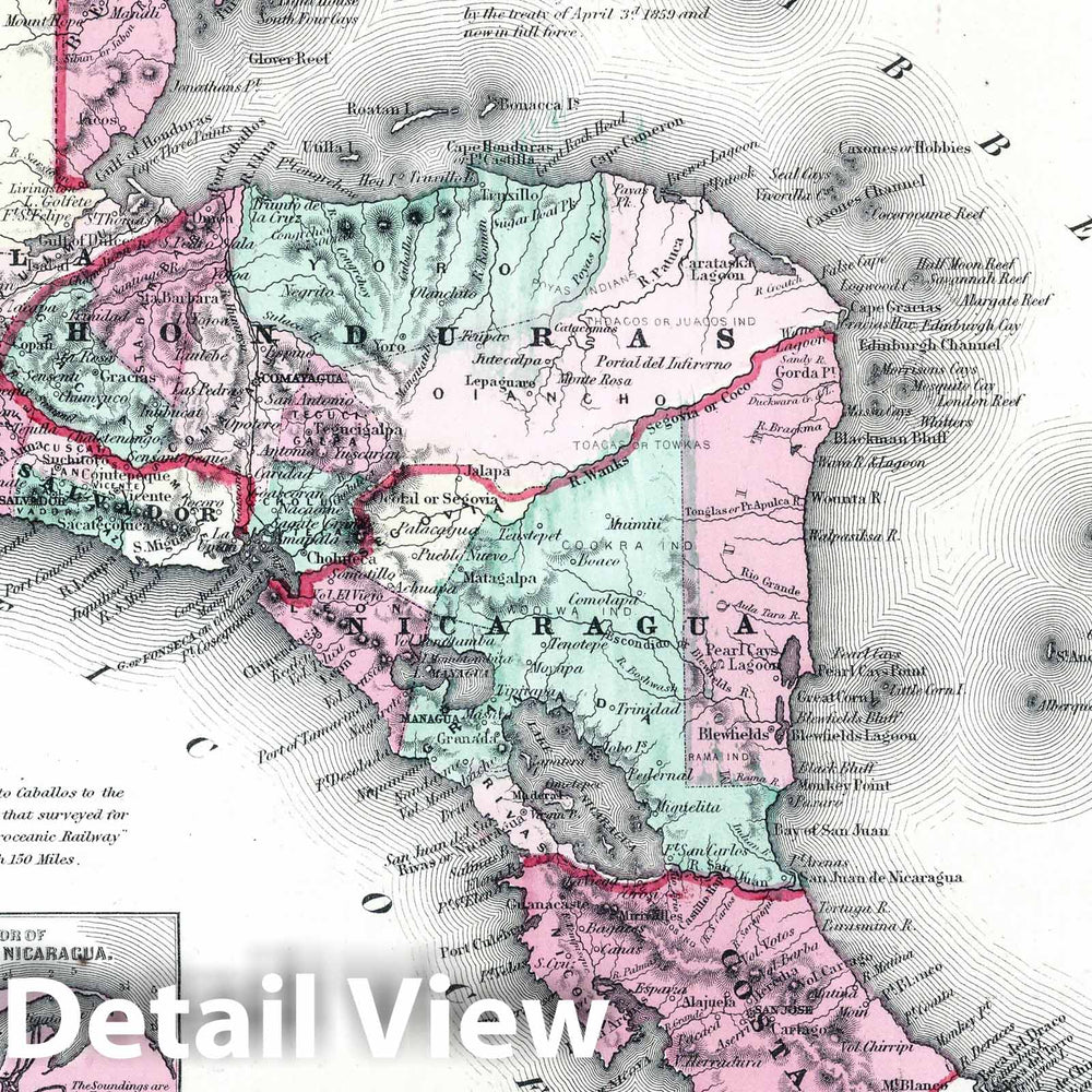 Historic Map : 1865 Central America. - Vintage Wall Art