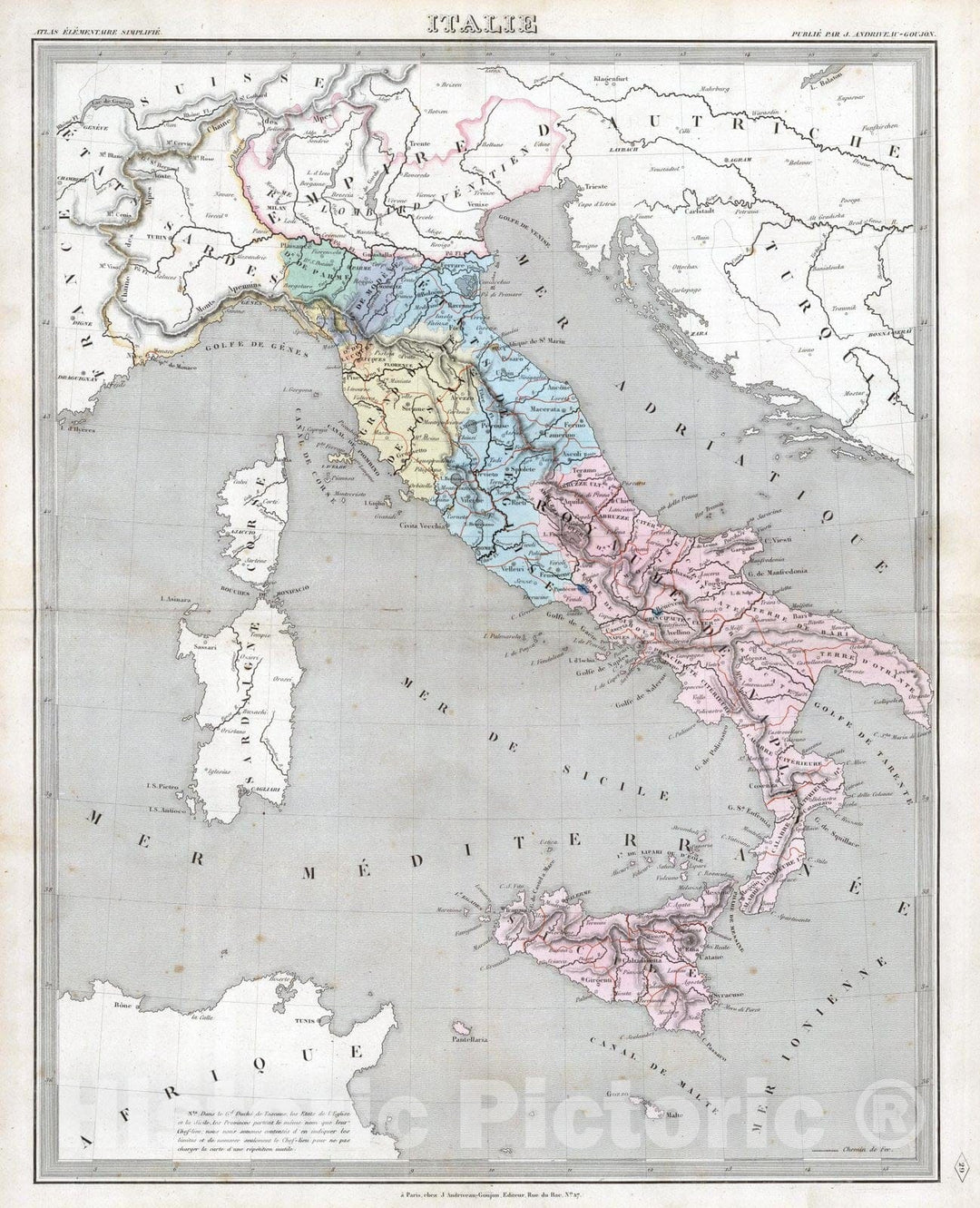 Historic Wall Map : Italy, 1838 Italie. , Vintage Wall Art