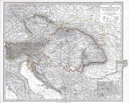 Historic Map : Austria; Hungary; Slovenia; Coatia, 1866 Der Oesterreichische Kaiserstaat. (Austrian Empire). , Vintage Wall Art