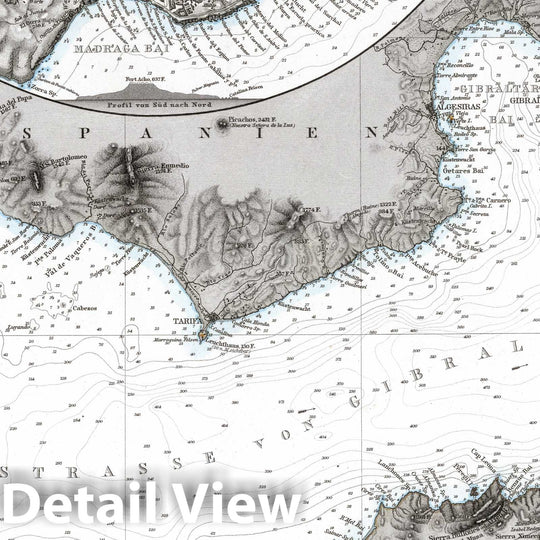 Historic Map : Ceuta , Spain, Gibraltar 1869 Die Meerenge von Gibraltar. (Strait of Gibraltar). , Vintage Wall Art