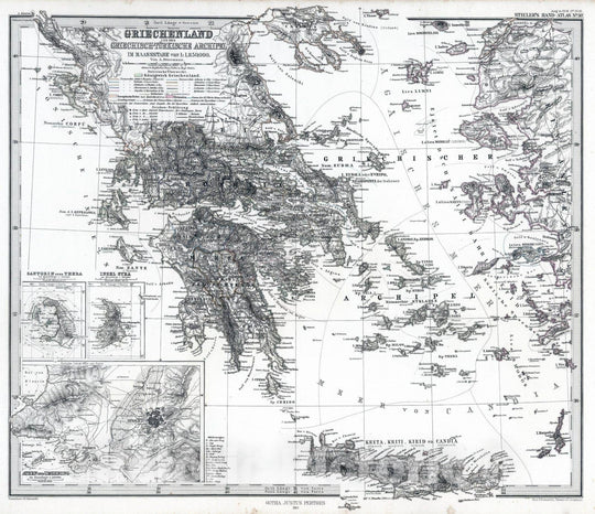 Historic Map : Greece, Crete 1867 Griechenland und der Griechisch-Turkische Archipel. (Greece and the Aegean Sea). , Vintage Wall Art