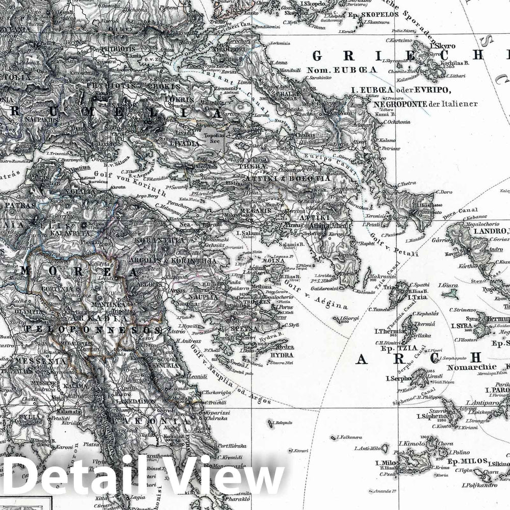 Historic Map : Greece, Crete 1867 Griechenland und der Griechisch-Turkische Archipel. (Greece and the Aegean Sea). , Vintage Wall Art