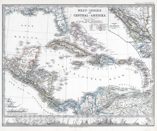 Historic Map : 1869 West-Indien und Central-Amerika. (West Indies and Central America). - Vintage Wall Art