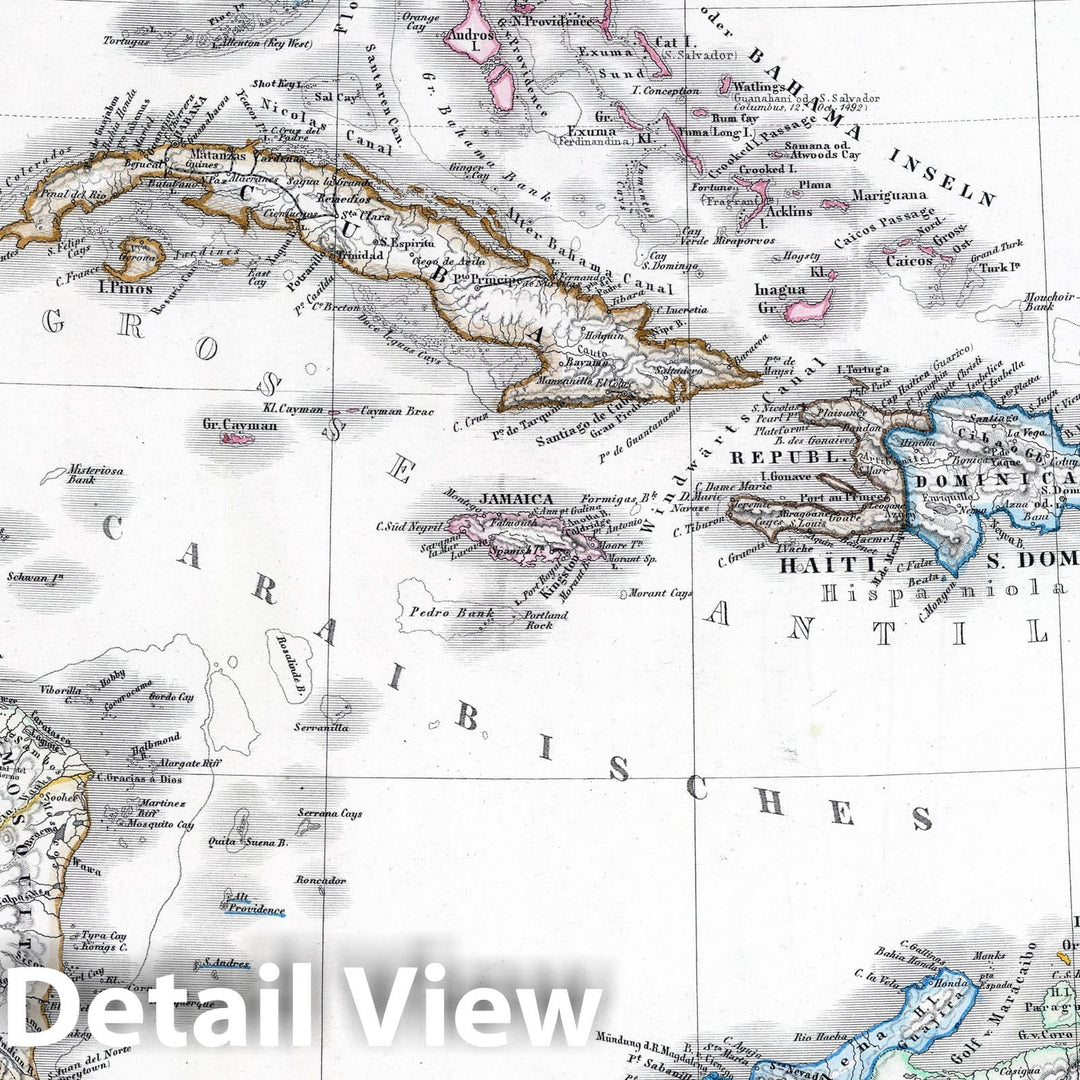 Historic Map : 1869 West-Indien und Central-Amerika. (West Indies and Central America). - Vintage Wall Art