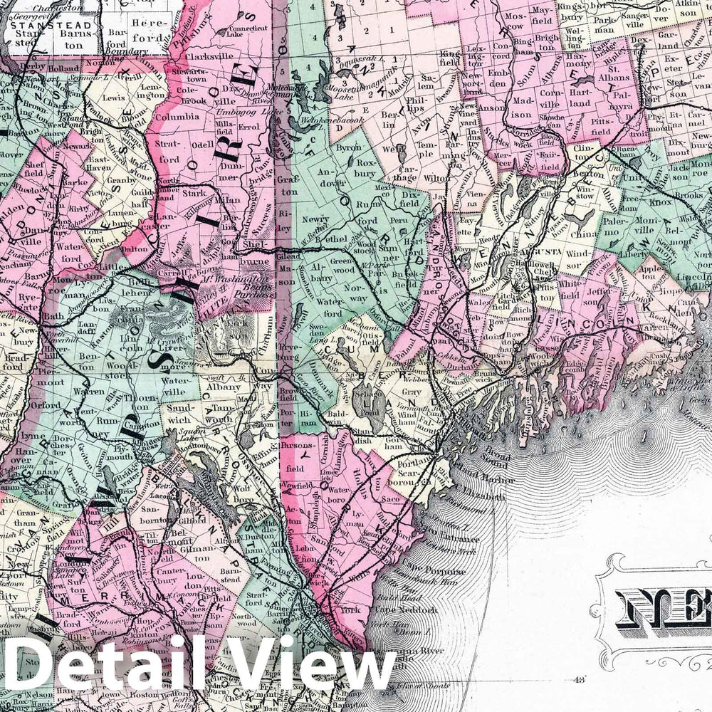 Historic Map : 1877 New England with adjacent portions of New York & Canada. - Vintage Wall Art