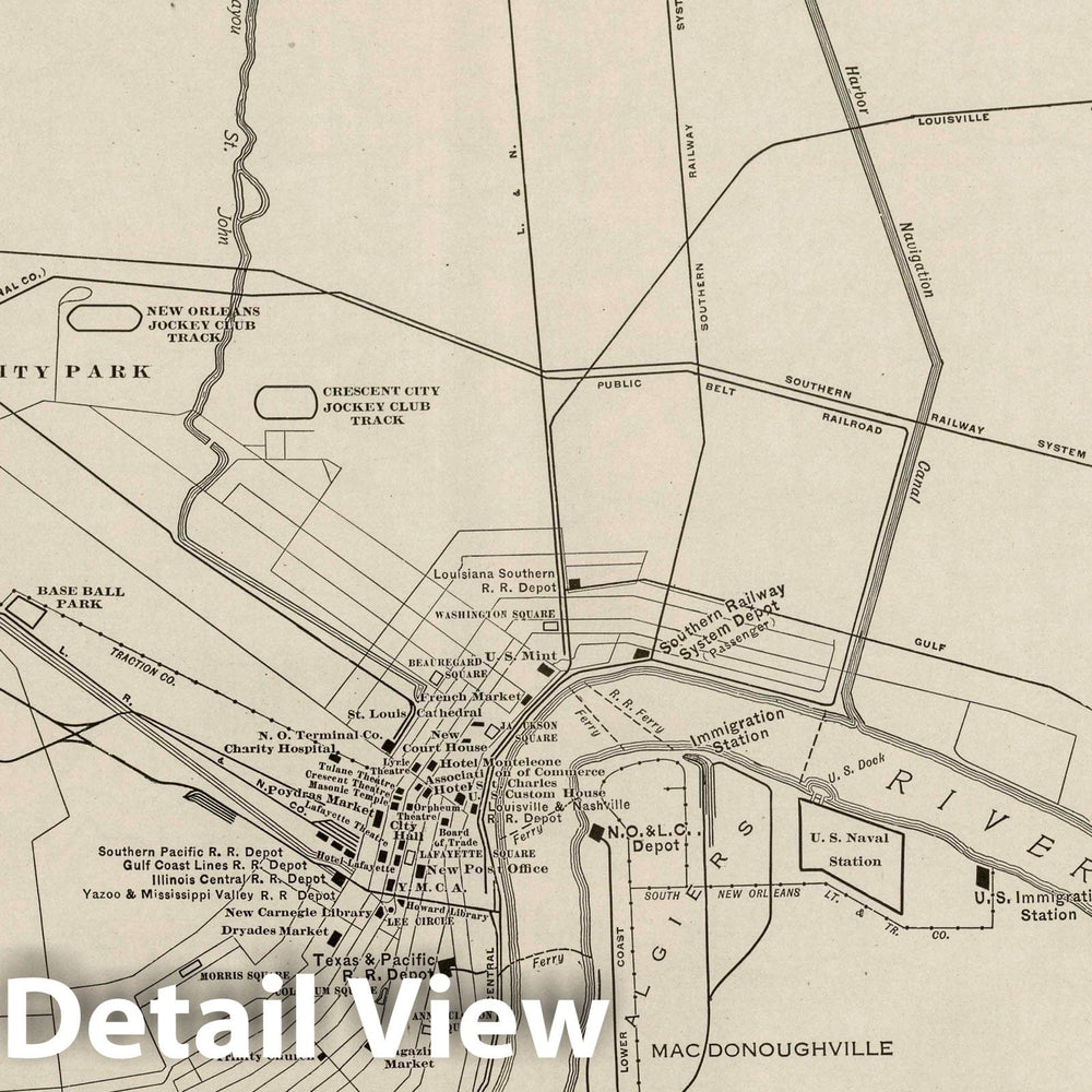 Historic Map : National Atlas - 1924 New Orleans and Vicinity. - Vintage Wall Art