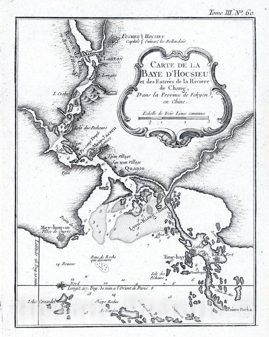 Historic Map : China, East Asia 1764 Carte de la Baye d'Hocsieu et des Entrees de la Riviere de Chang : Dans la Province de Fokyen en Chine , Vintage Wall Art