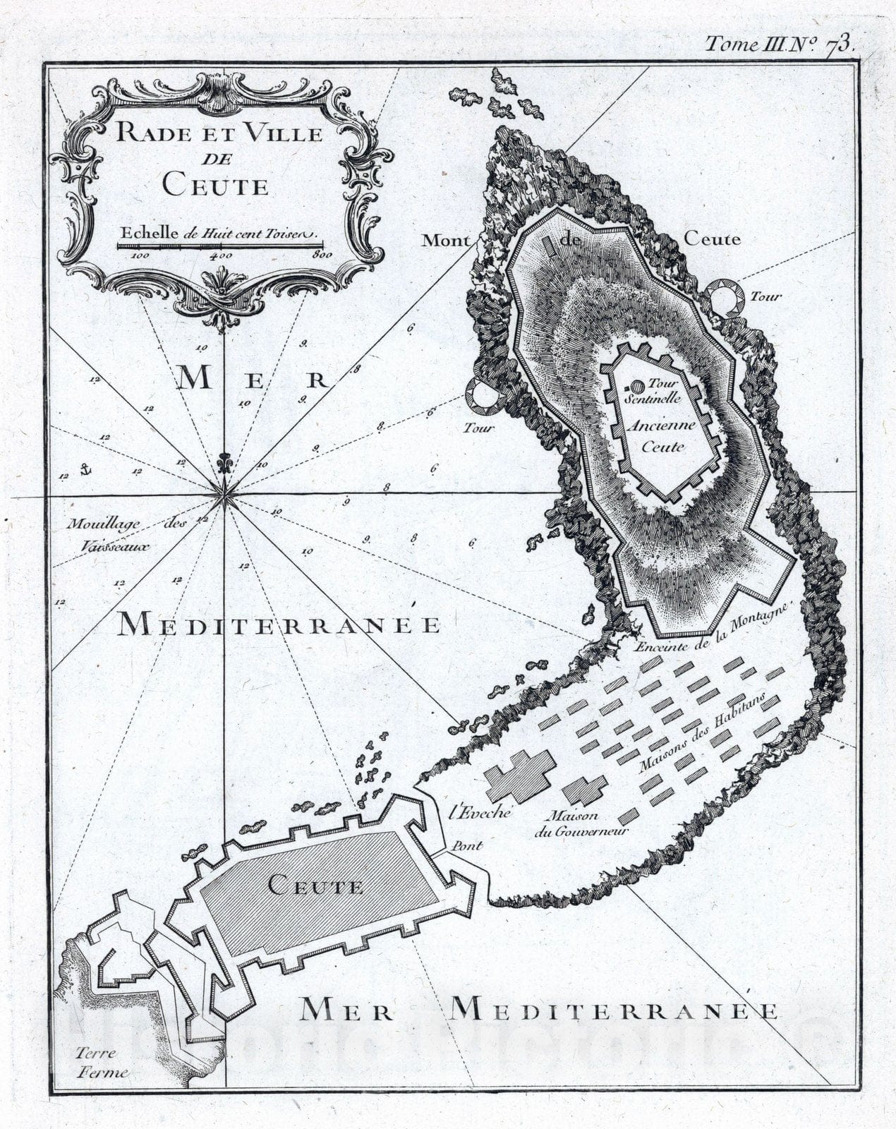 Historic Map : Morocco, , Africa 1764 Rade et ville de Ceute , Vintage Wall Art