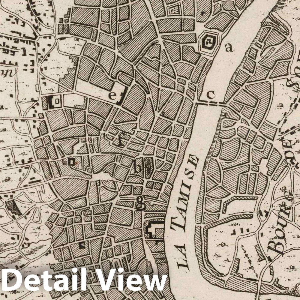 Historic Map : England , London (England), Europe 1764 Plan de la Ville de Londres et aes Fauxbourga , Vintage Wall Art