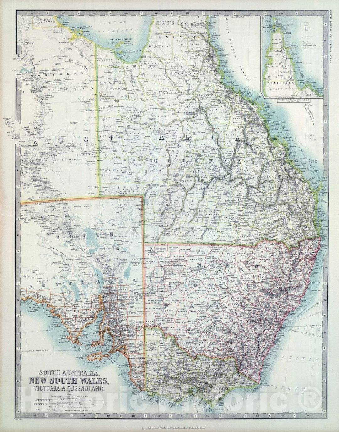 Historic Map : 1912 South Australia, New South Wales, Victoria & Queensland. - Vintage Wall Art