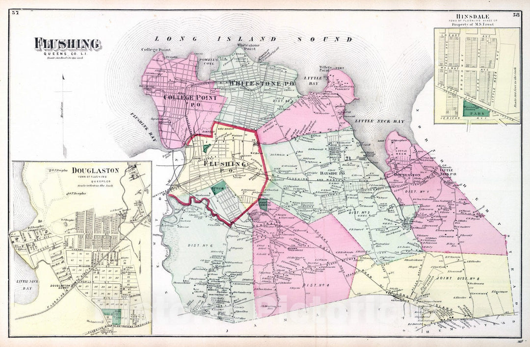 Historic Map : 1873 Flushing. Long Island. - Vintage Wall Art