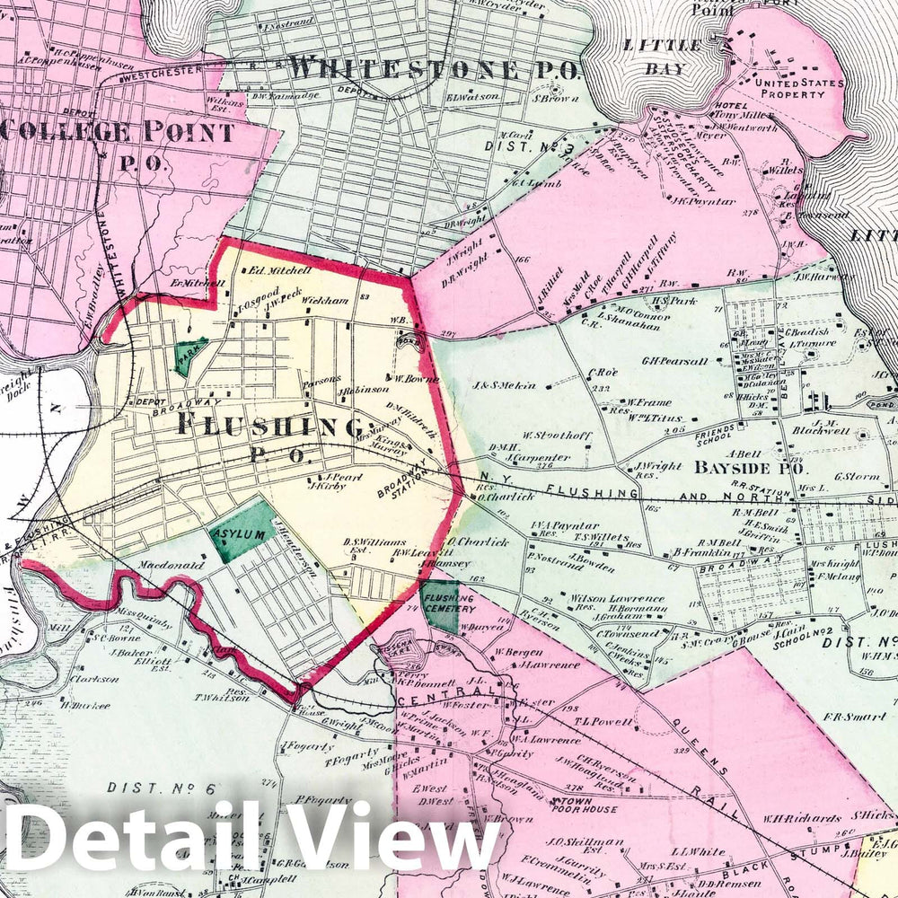 Historic Map : 1873 Flushing. Long Island. - Vintage Wall Art
