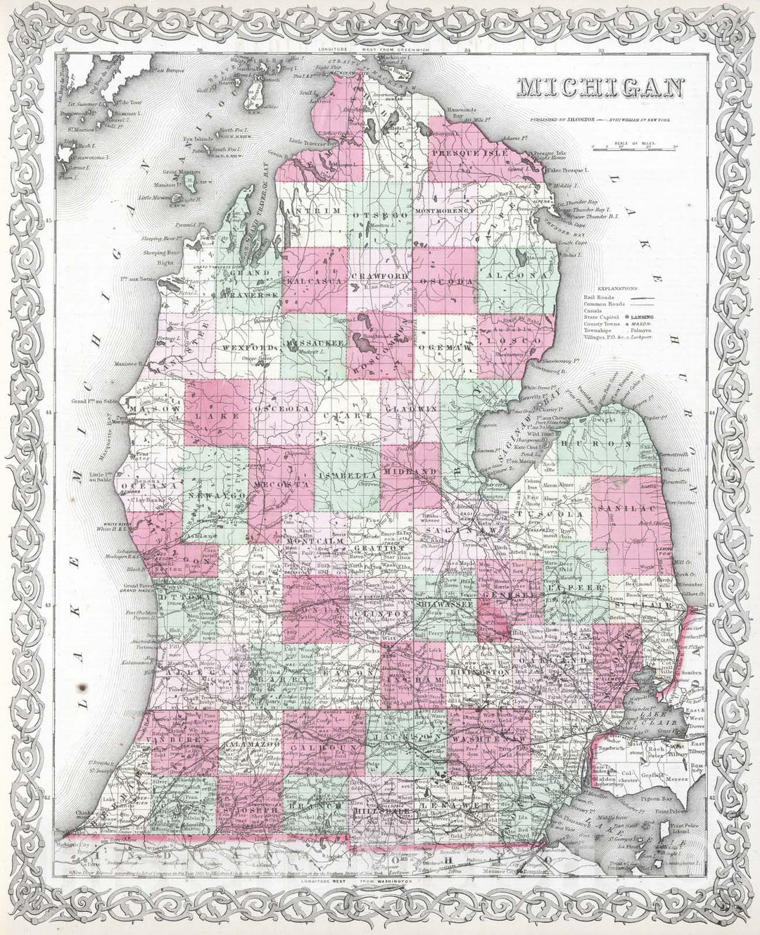 Historic Map : 1865 Michigan. - Vintage Wall Art