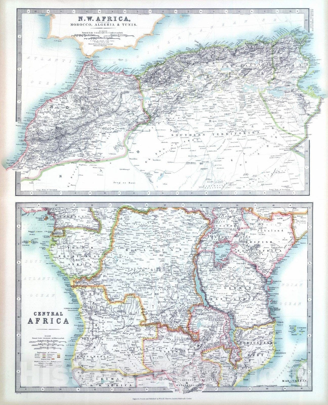 Historic Map : Algeria; Morocco, , Africa 1911 Marocco, Algeria & Tunis. Central Africa. , Vintage Wall Art