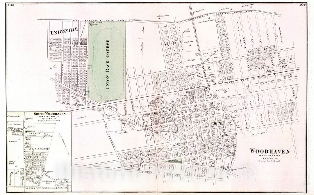 Historic Map : 1873 Woodhaven, in Jamaica. Long Island. - Vintage Wall Art