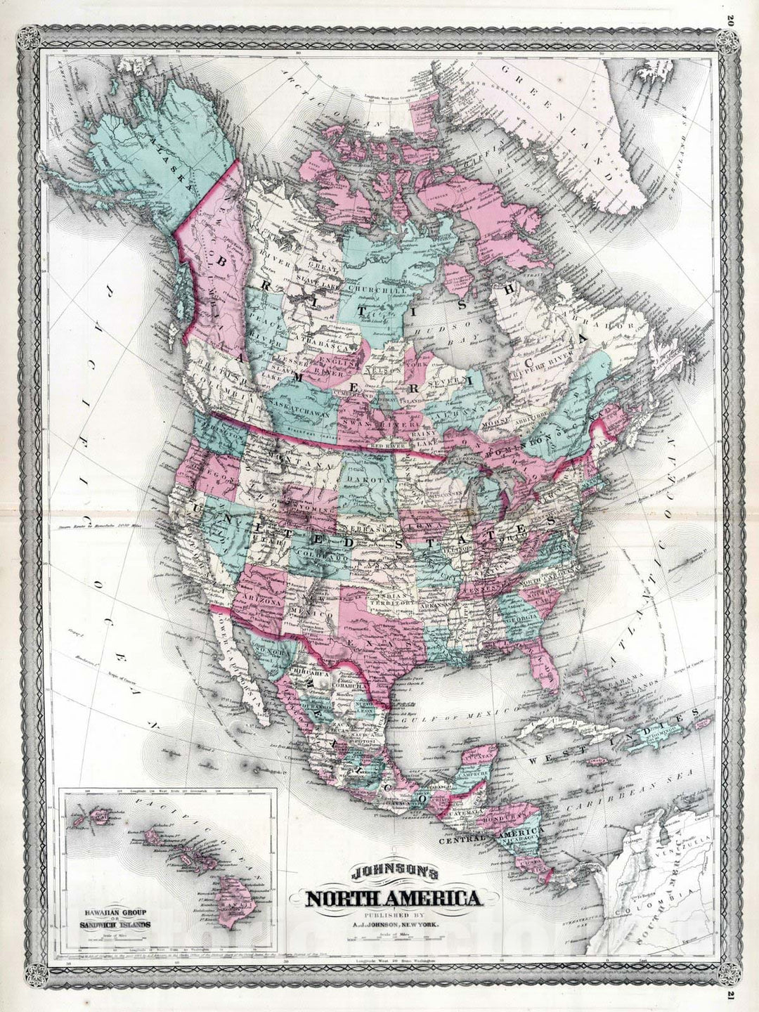 Historic Map : 1870 North America. - Vintage Wall Art