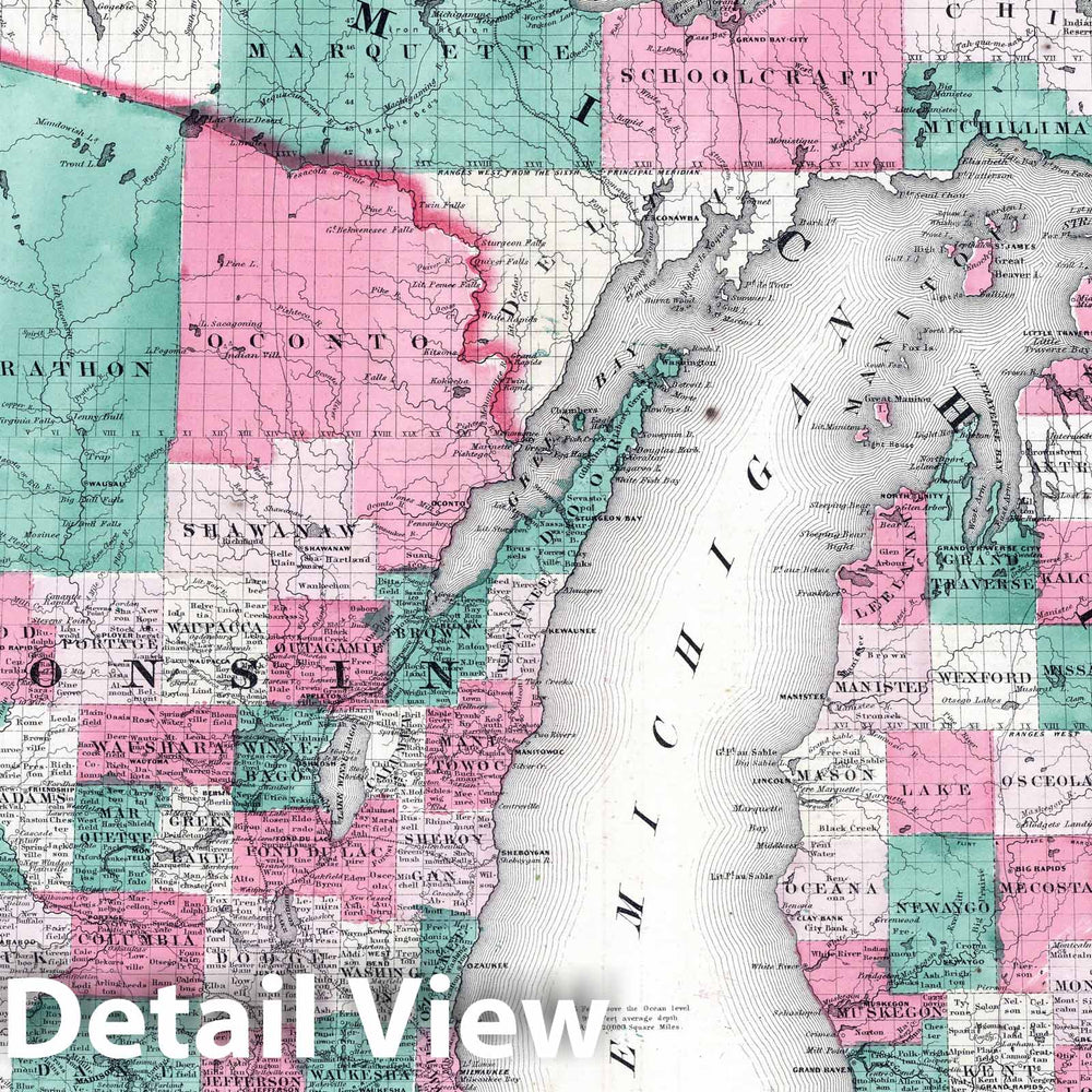 Historic Map : 1864 Wisconsin And Michigan v2 - Vintage Wall Art