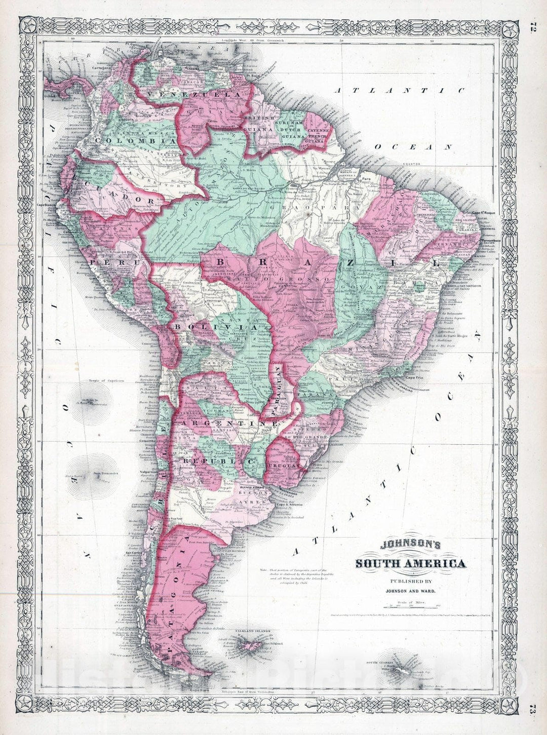 Historic Map : 1863 South America. - Vintage Wall Art