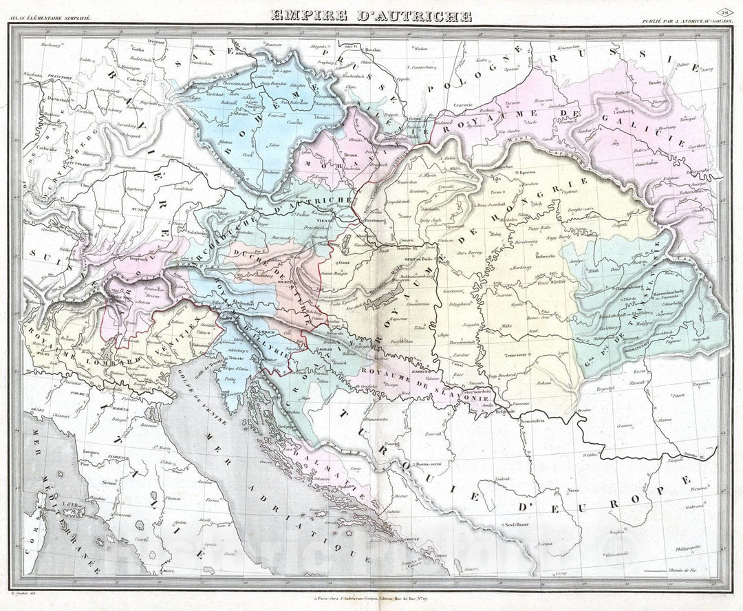 Historic Map : Austria; Hungary; Czech Republic; Slovakia, 1838 Empire D'Autriche. , Vintage Wall Art