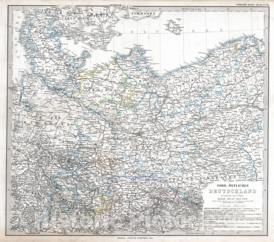 Historic Map : Germany; Poland, 1872 Nord-Ostliches Deutschland. (Northeast Germany). , Vintage Wall Art