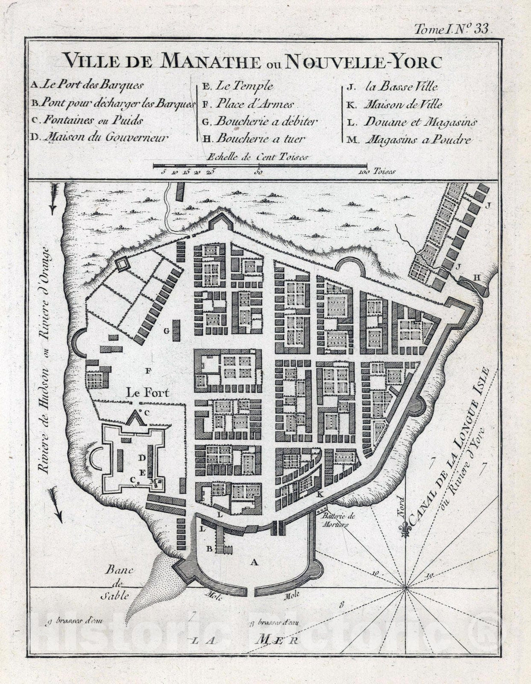 Historic Map : New York City (N.Y.), 1764 Ville de Manathe ou Nouvelle-Yorc. , Vintage Wall Art