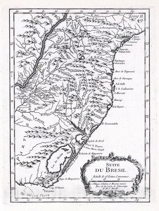 Historic Map : Brazil, 1764 Suite du Bresil, tire de la carte de I'Amerique de m.d'Anville. , Vintage Wall Art