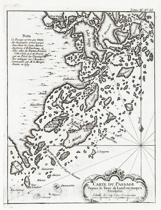 Historic Map : Sweden , Stockholm (Sweden), Europe 1764 Carte Du Passage Depuis La Tour de Landsor jusqua Stockholm , Vintage Wall Art