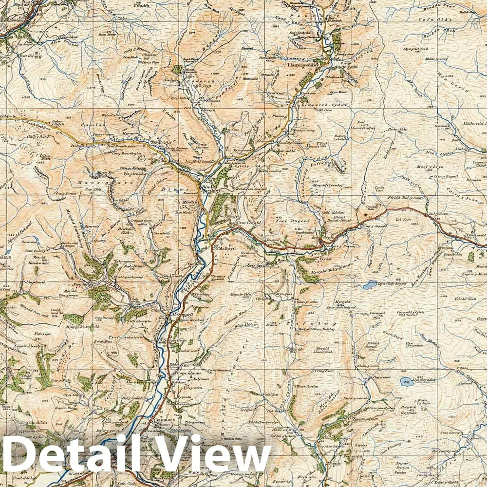 Historic Map : National Atlas - 1919 Sheet 59. Dolgelly & Lake Vyrnwy. - Vintage Wall Art