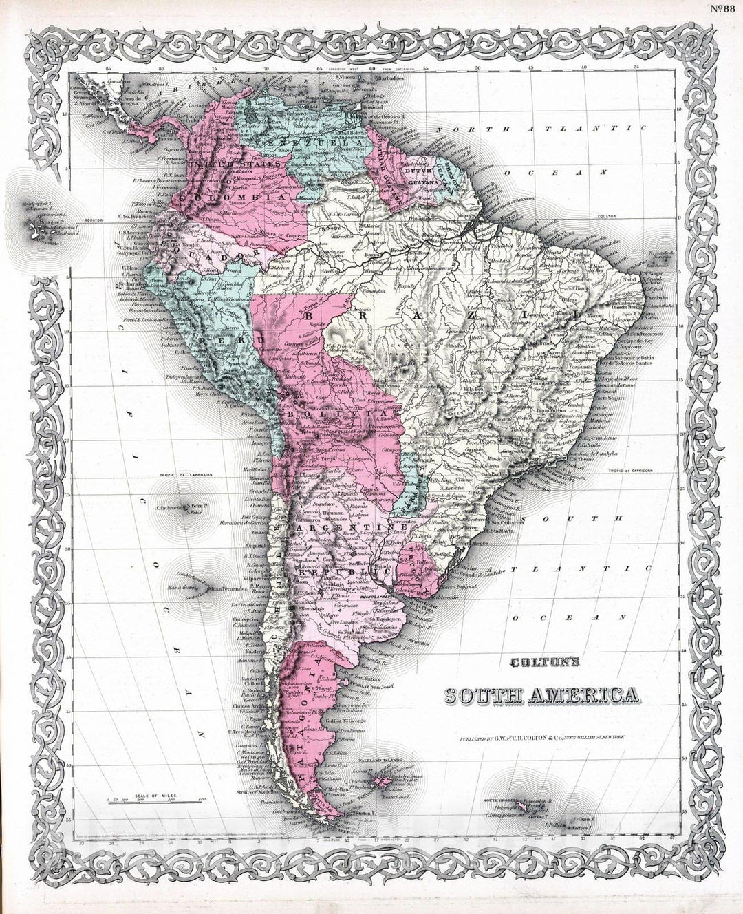 Historic Map : 1869 South America : Vintage Wall Art