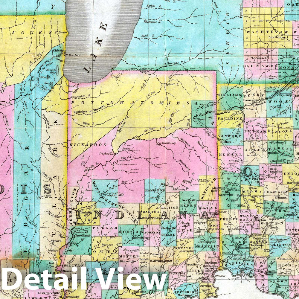 Historic Map : National Atlas - 1827 Ohio, Indiana, Illinois, Michigan. - Vintage Wall Art