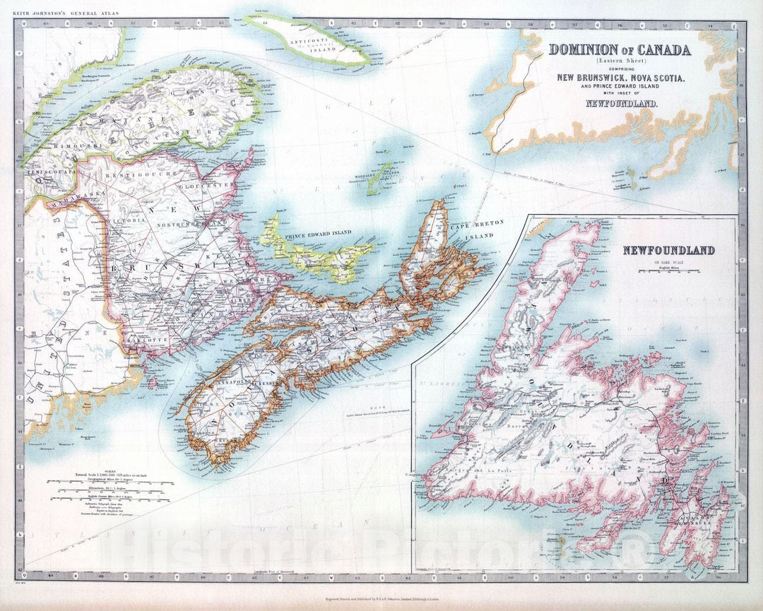 Historic Map : 1912 Eastern Canada. - Vintage Wall Art