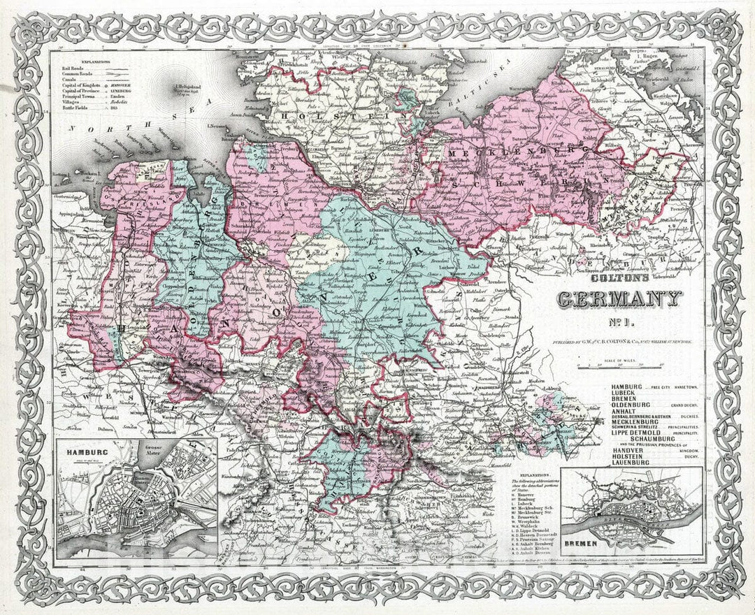 Historic Wall Map : 1869 Germany. v2 - Vintage Wall Art