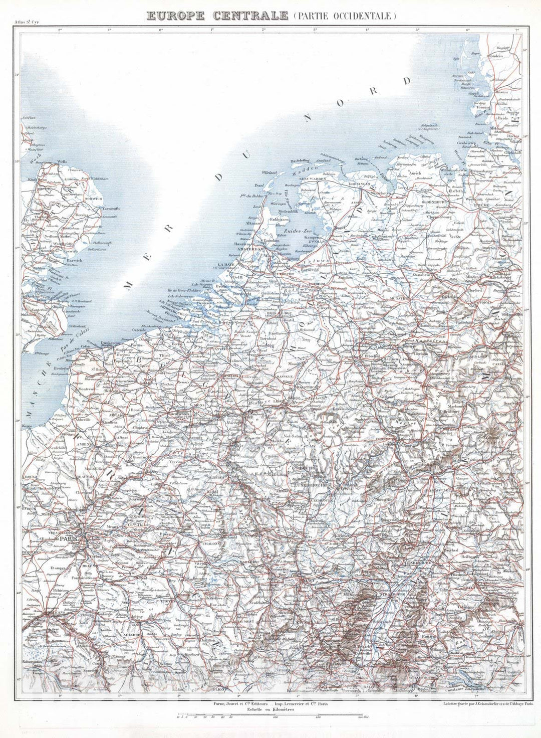 Historic Map : Germany; Netherlands, , Europe 1882 Europe Centrale (Partie Occidentale). , Vintage Wall Art