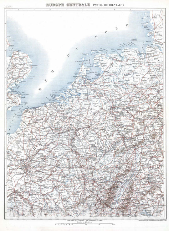 Historic Map : Germany; Netherlands, , Europe 1882 Europe Centrale (Partie Occidentale). , Vintage Wall Art