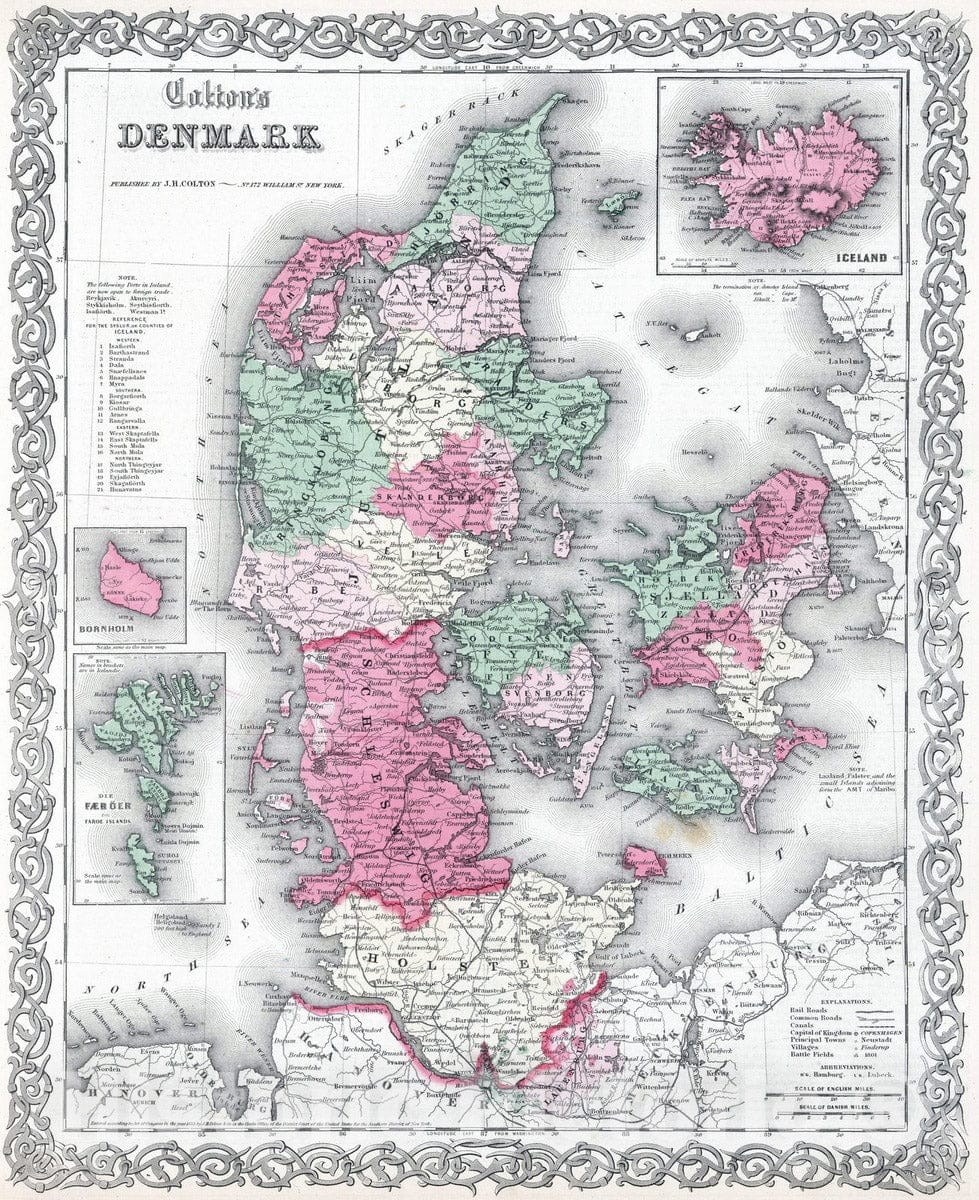 Historic Map : 1865 Denmark. - Vintage Wall Art