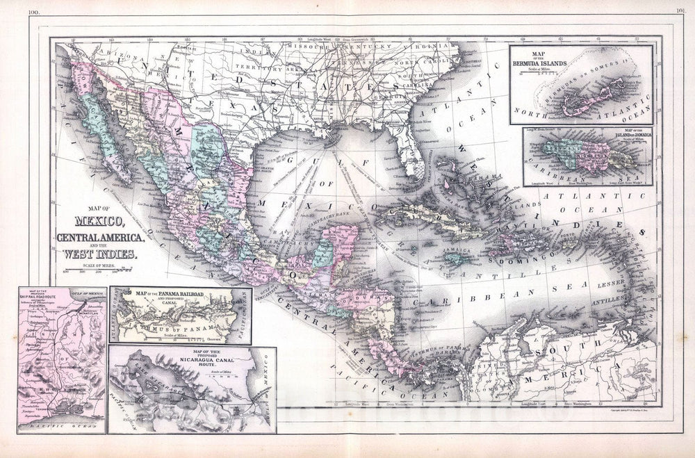 Historic Map : 1886 Mexico, Central America, West Indies. - Vintage Wall Art