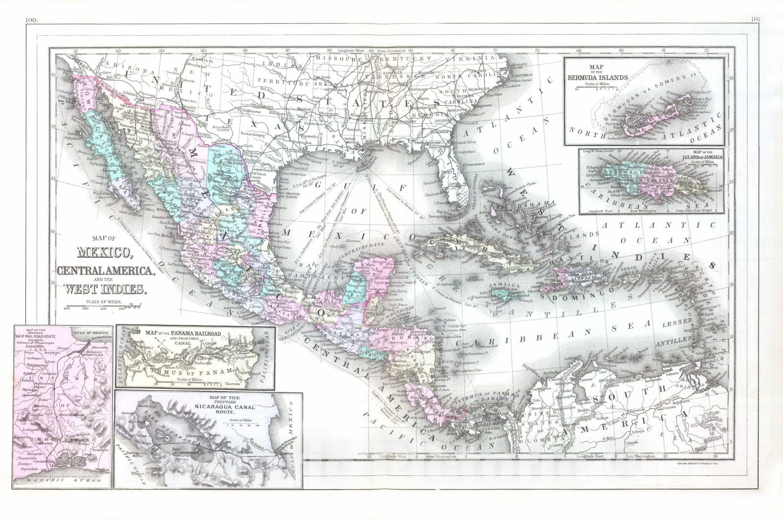 Historic Map : 1886 Mexico, Central America, West Indies. - Vintage Wall Art