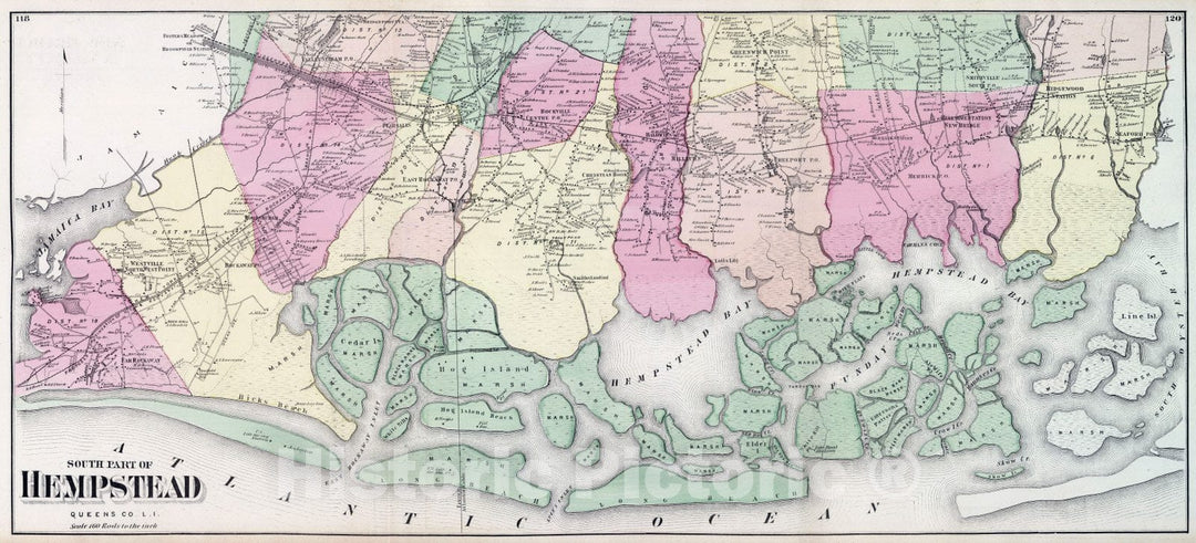 Historic Map : 1873 Hempstead. Long Island. v1 - Vintage Wall Art