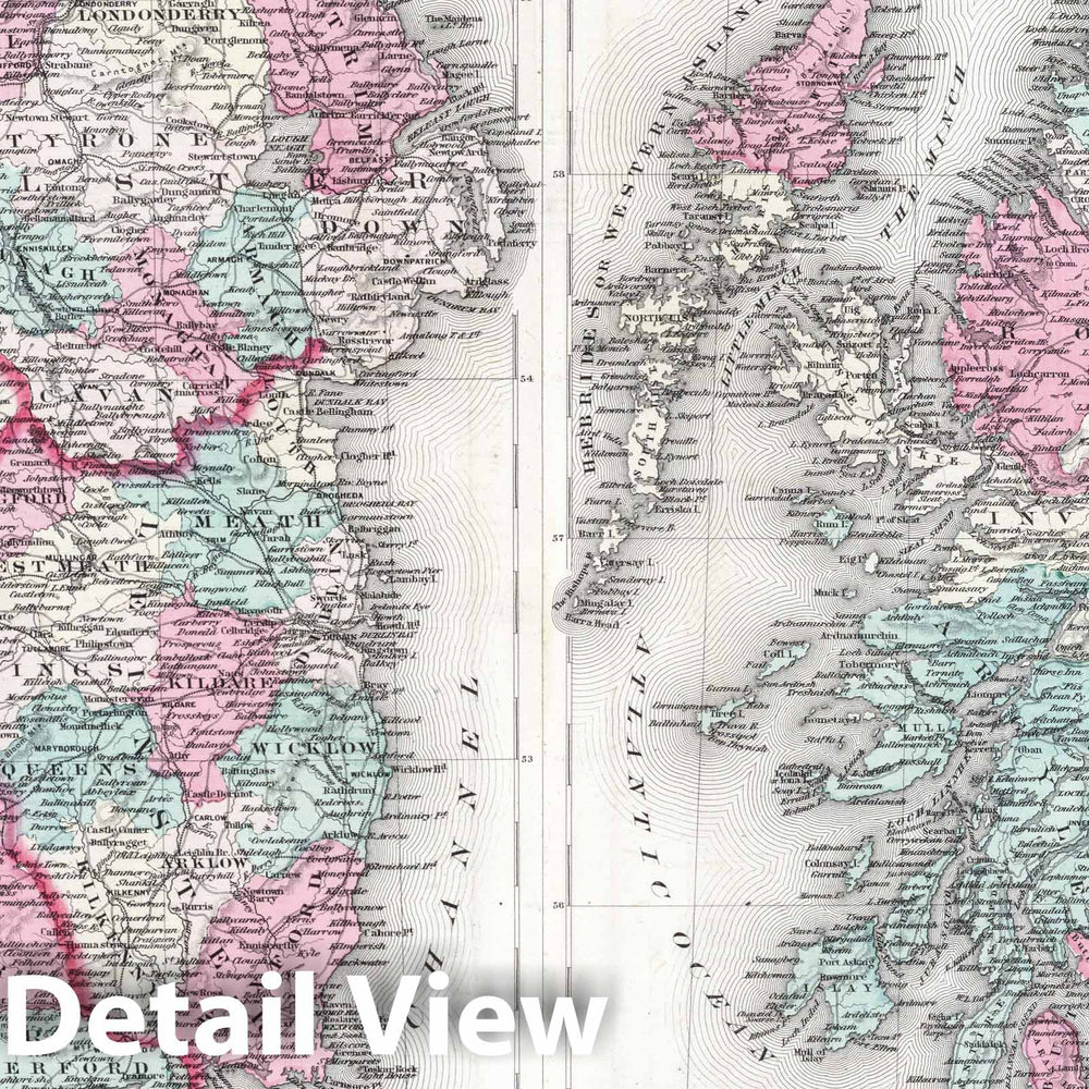 Historic Map : 1870 Ireland. Scotland. - Vintage Wall Art