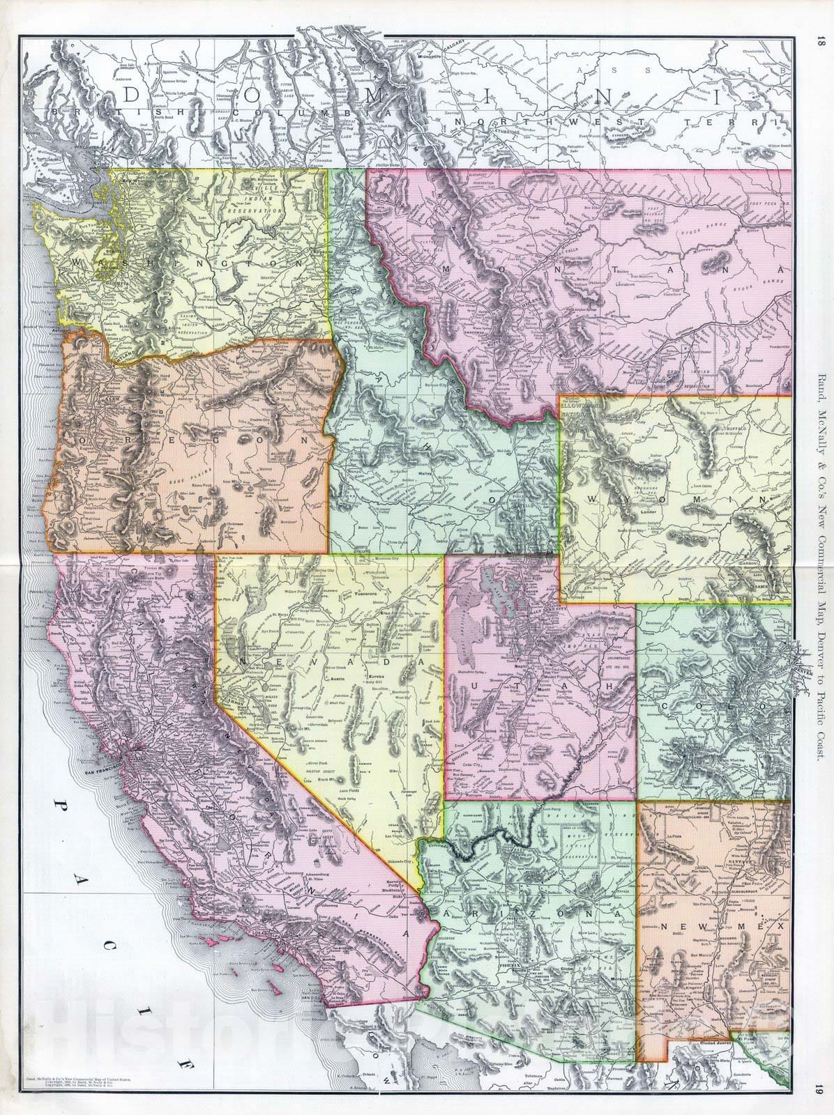 Historic Map : National Atlas - 1903 Commercial Map, Denver to Pacific Coast. - Vintage Wall Art