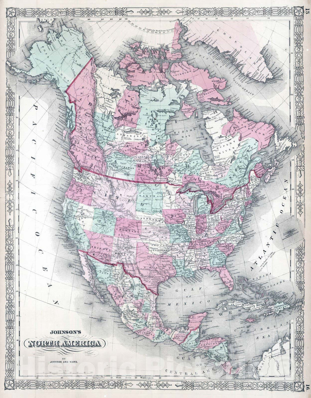 Historic Map : 1864 North America v2 - Vintage Wall Art